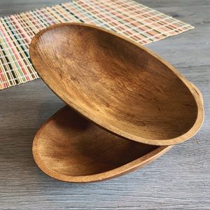 Set of 2 Vintage Wood Japanese Serving Bowls